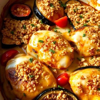 صـينية الدجاج بالباذنجــان والبقسماط 
