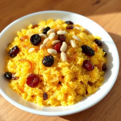الأرز بالزعفران والبصل والزبيب